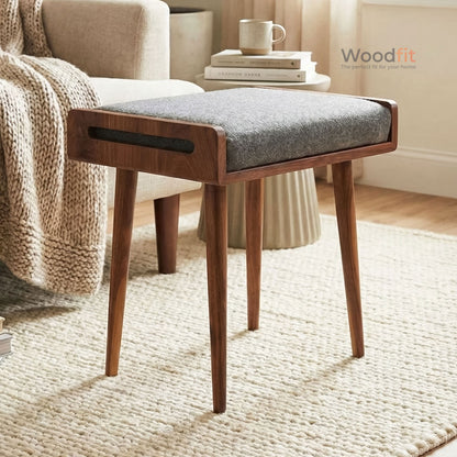 The Haven Seat Solid Sheesham Wood Ottoman/Stool with Cushion