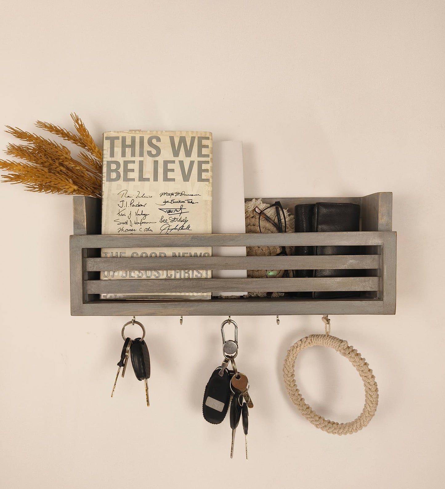 Arctic Wooden Wall Shelf Organiser with Key Holders