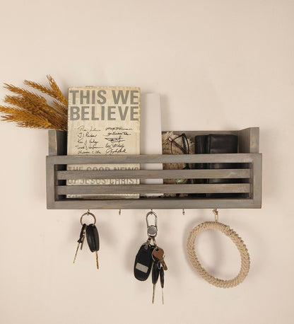 Arctic Wooden Wall Shelf Organiser with Key Holders