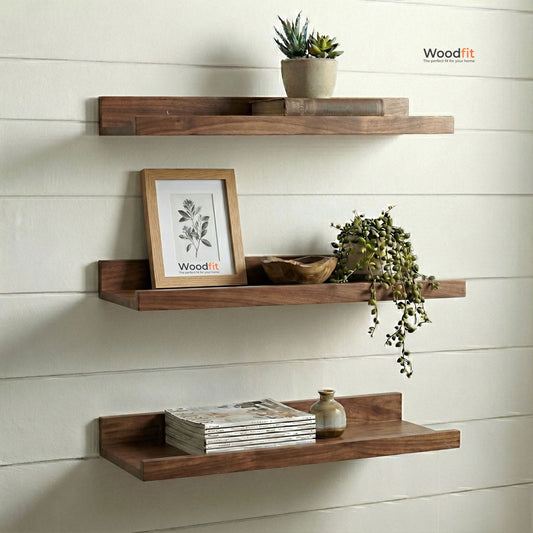 The Stage Trio Solid Sheesham Wood Floating Wall Shelves Set of 3