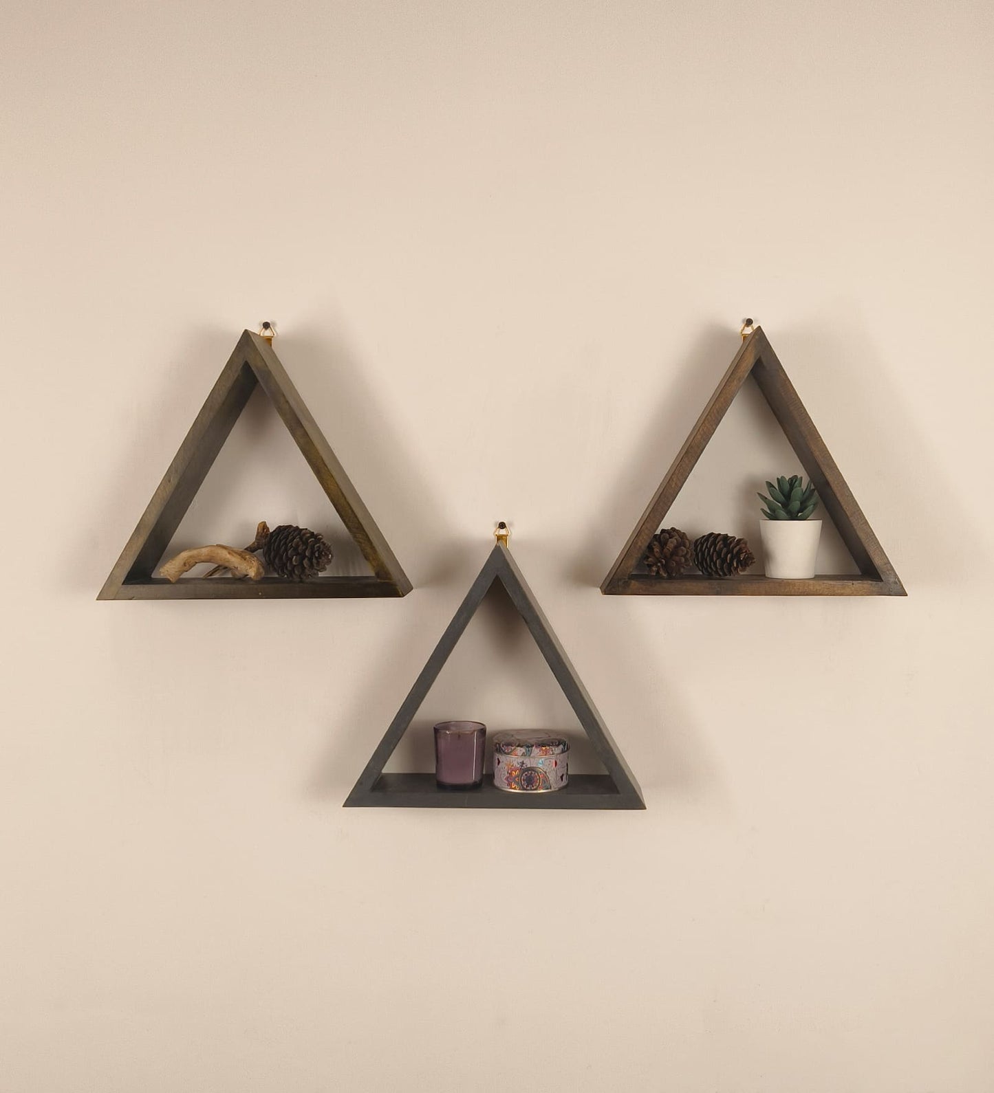 Slate Triangular Set of 3 Wooden Wall Shelves