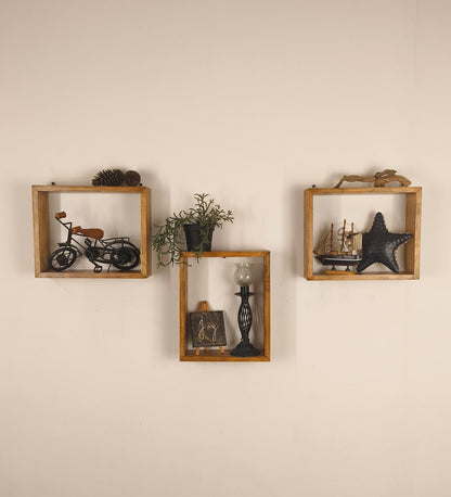 Low Rectangular Shaped Set of 3 Wooden Wall Shelves