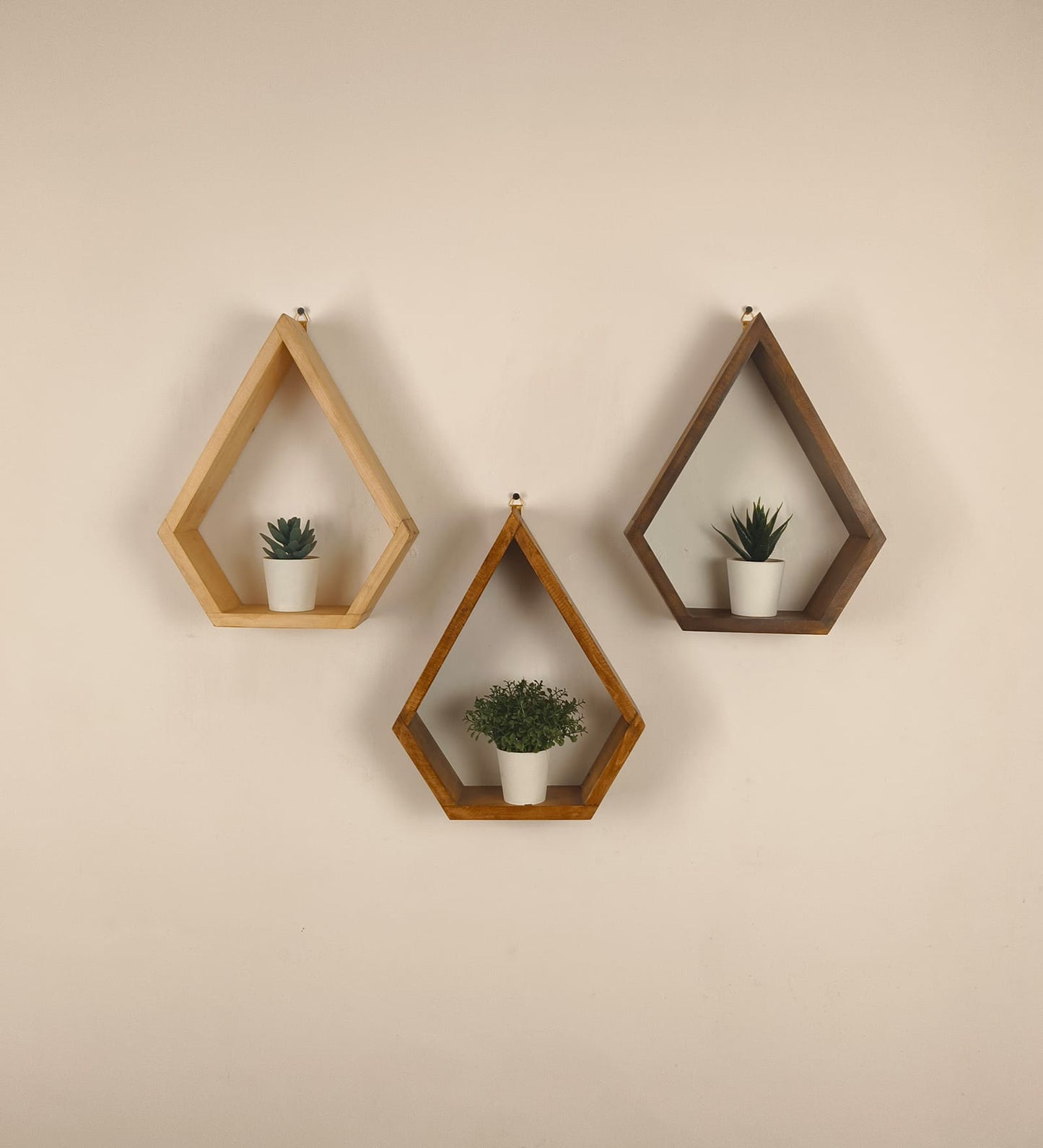 Serenity Diamond Shaped Set of 3 Wooden Wall Shelves