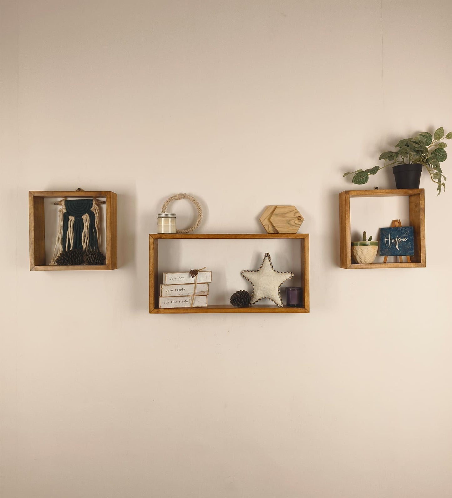 Fall Rectangular Shaped Set of 3 Wooden Wall Shelves