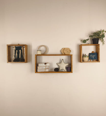 Fall Rectangular Shaped Set of 3 Wooden Wall Shelves