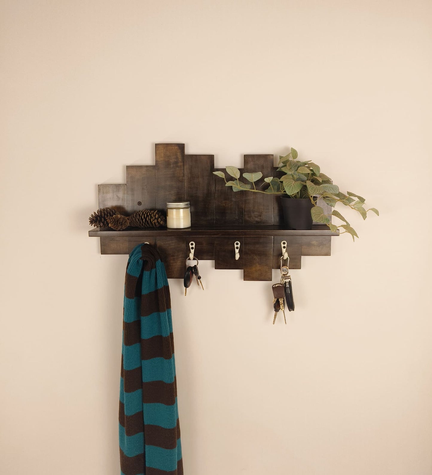 Grove Wooden Wall Shelf Organiser with Key Holders