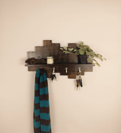 Grove Wooden Wall Shelf Organiser with Key Holders