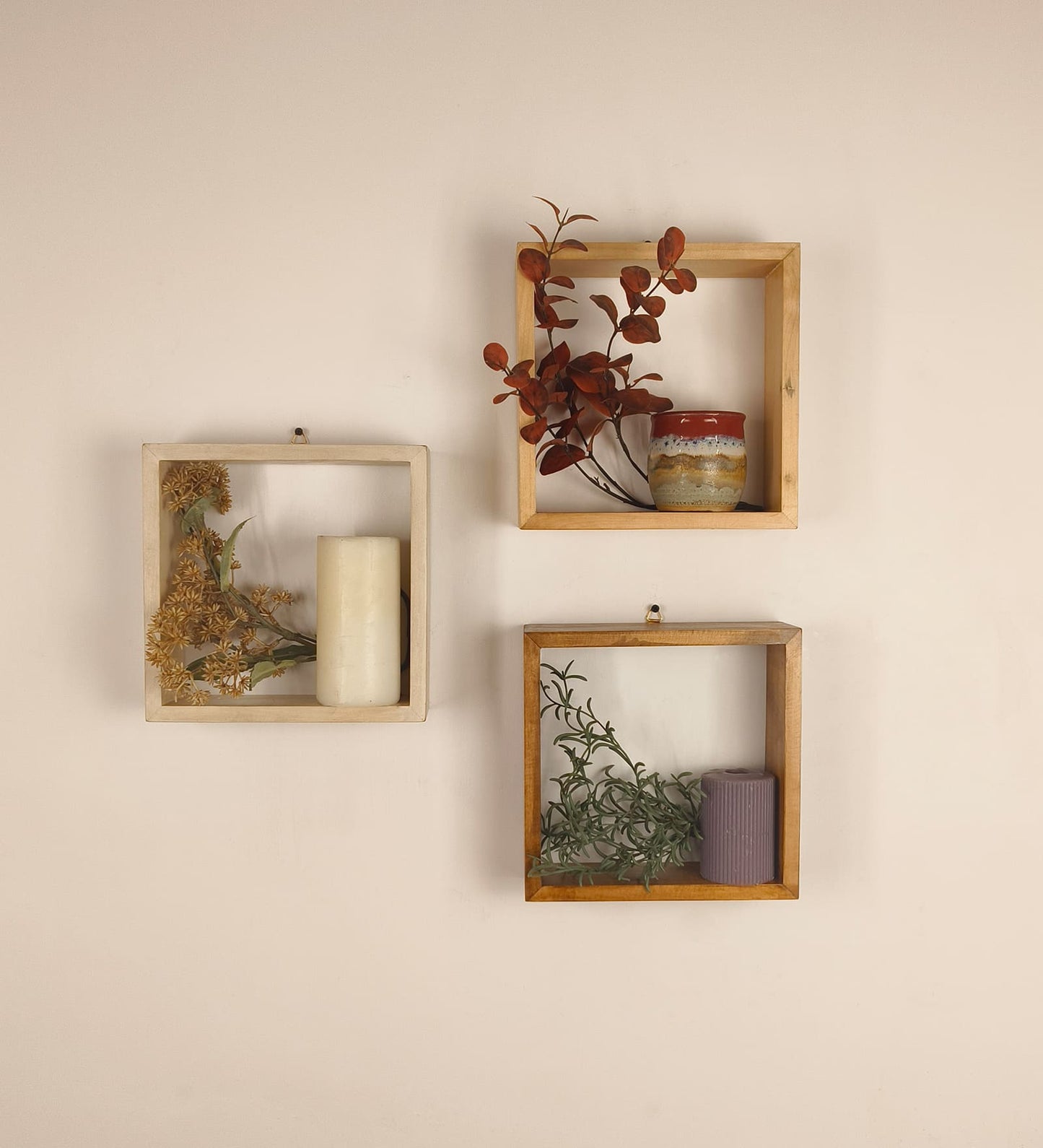 Bold Rectangular Shaped Set of 3 Wooden Wall Shelves