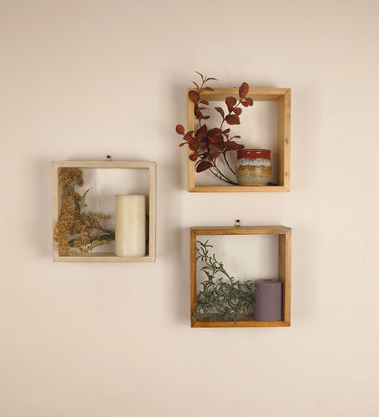 Bold Rectangular Shaped Set of 3 Wooden Wall Shelves