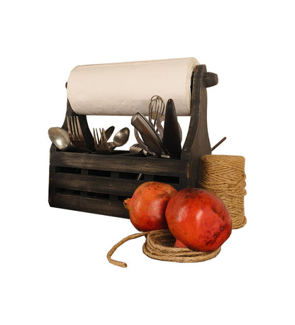 Birch Wooden Kitchen Roll Holder and Cutlery Holder