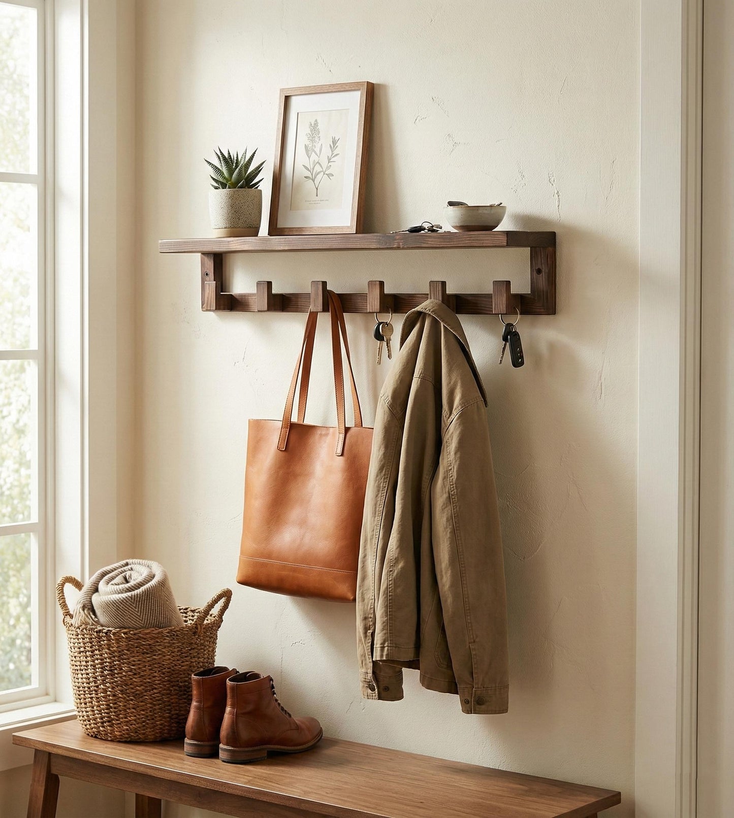 Dune Wooden Wall Shelf Organiser with Key Holders