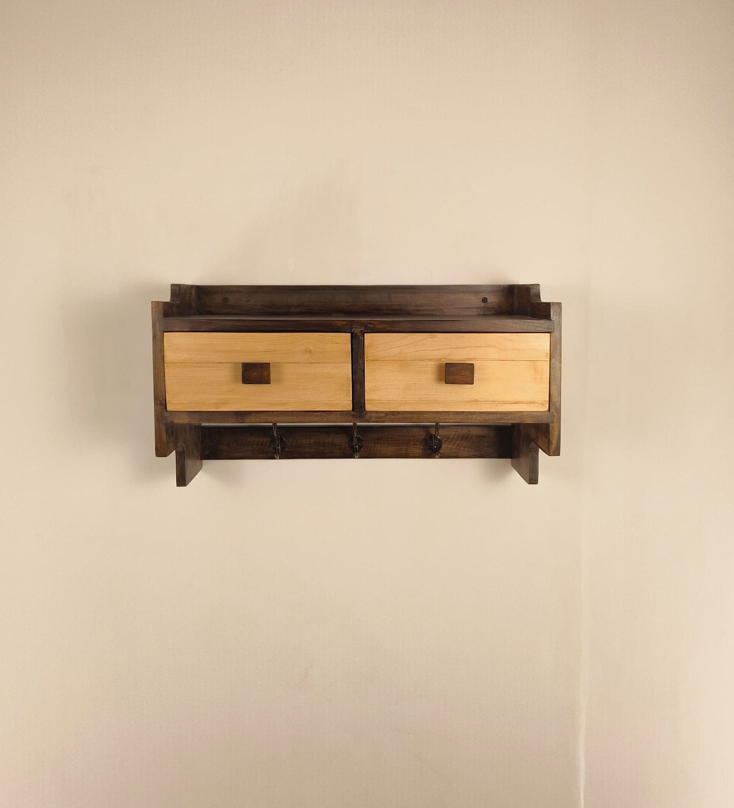 Lust OAK Wooden Wall Shelf with Drawers & Key Holders
