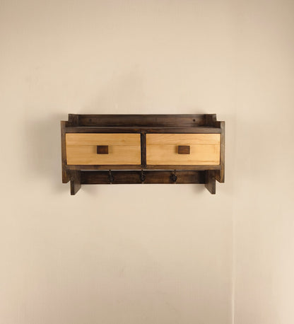 Lust OAK Wooden Wall Shelf with Drawers & Key Holders