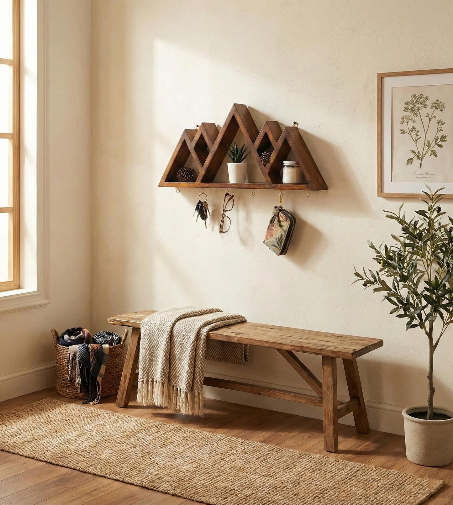 Dream Wooden Wall Shelf Organiser with Key Holders