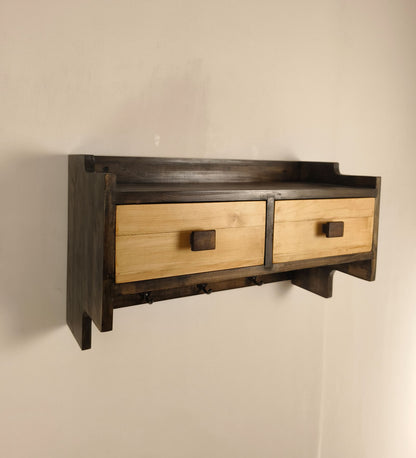 Lust OAK Wooden Wall Shelf with Drawers & Key Holders