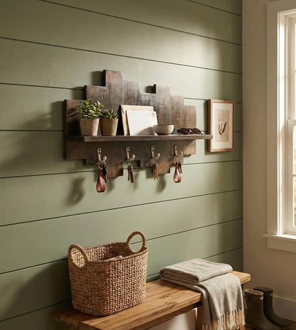 Grove Wooden Wall Shelf Organiser with Key Holders