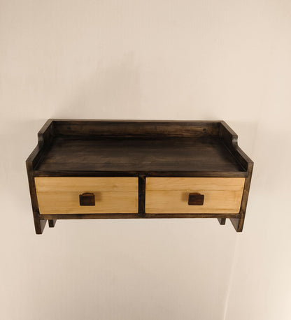 Lust OAK Wooden Wall Shelf with Drawers & Key Holders