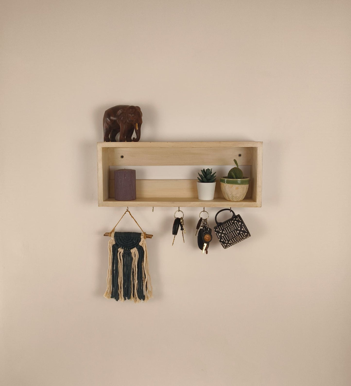 Ivy Wooden Wall Shelf Organiser with Key Holders