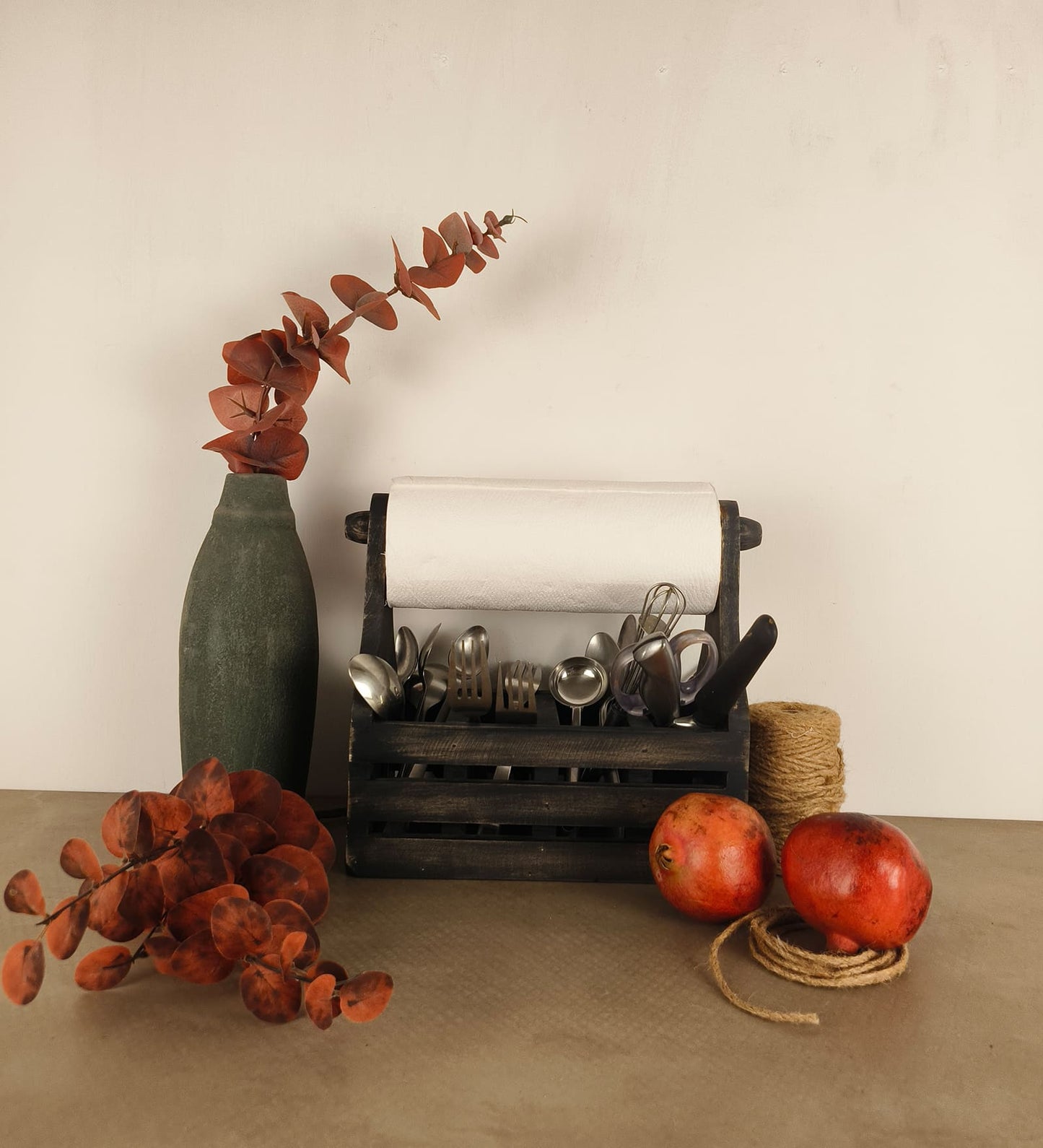 Birch Wooden Kitchen Roll Holder and Cutlery Holder