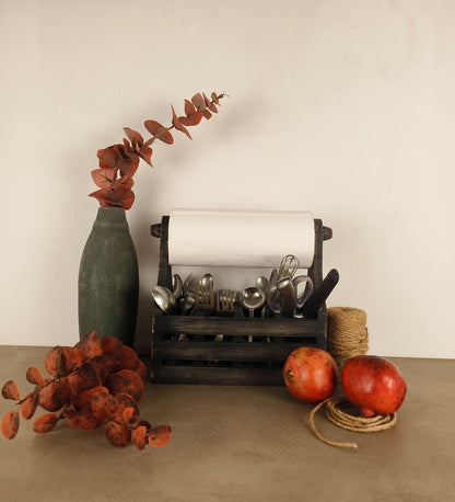 Birch Wooden Kitchen Roll Holder and Cutlery Holder