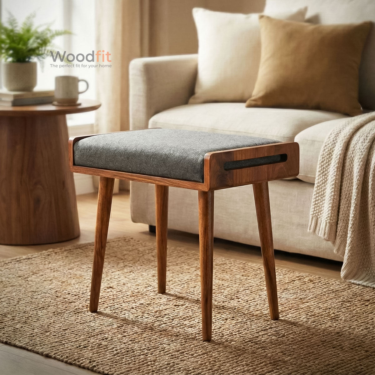 The Haven Seat Solid Sheesham Wood Ottoman/Stool with Cushion