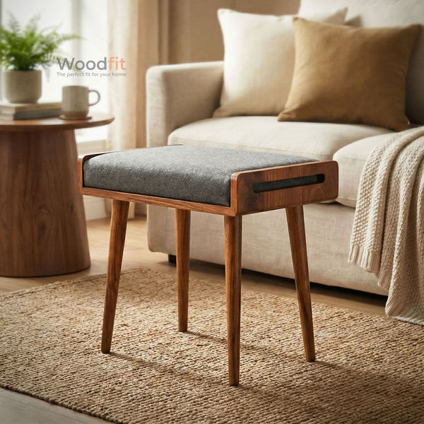 The Haven Seat Solid Sheesham Wood Ottoman/Stool with Cushion