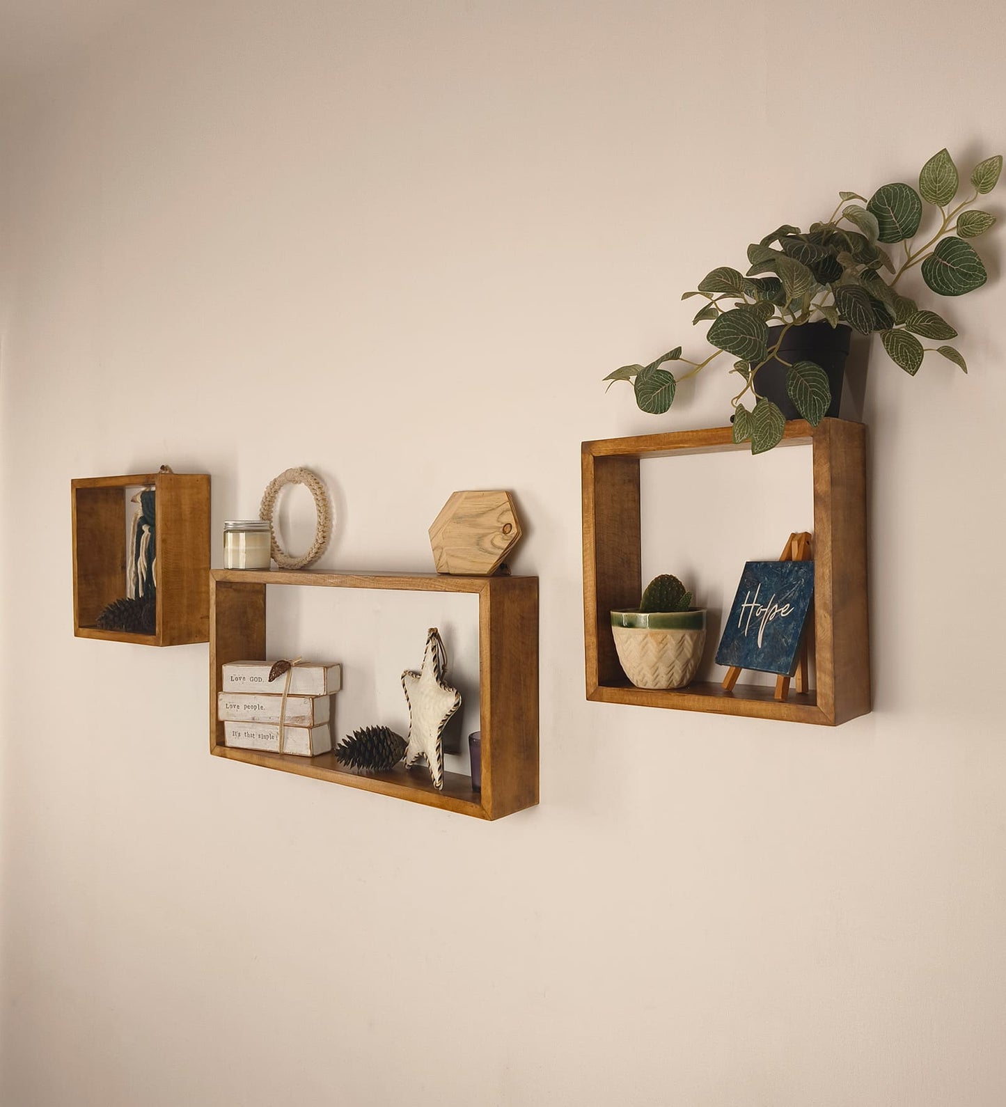 Fall Rectangular Shaped Set of 3 Wooden Wall Shelves