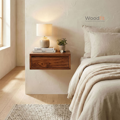 Solo Wall Solid Sheesham Wood Floating Bedside Table
