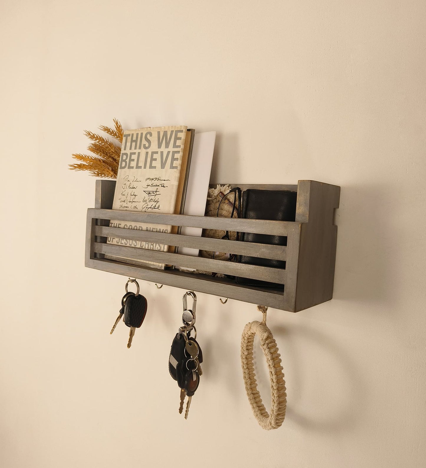 Arctic Wooden Wall Shelf Organiser with Key Holders