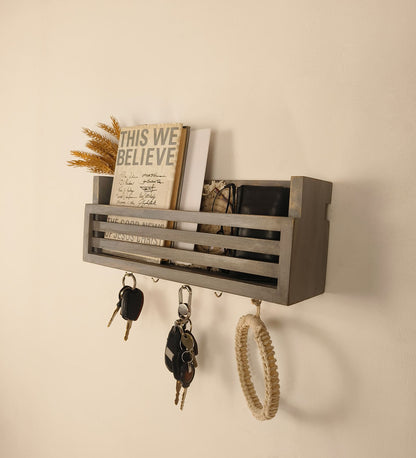 Arctic Wooden Wall Shelf Organiser with Key Holders