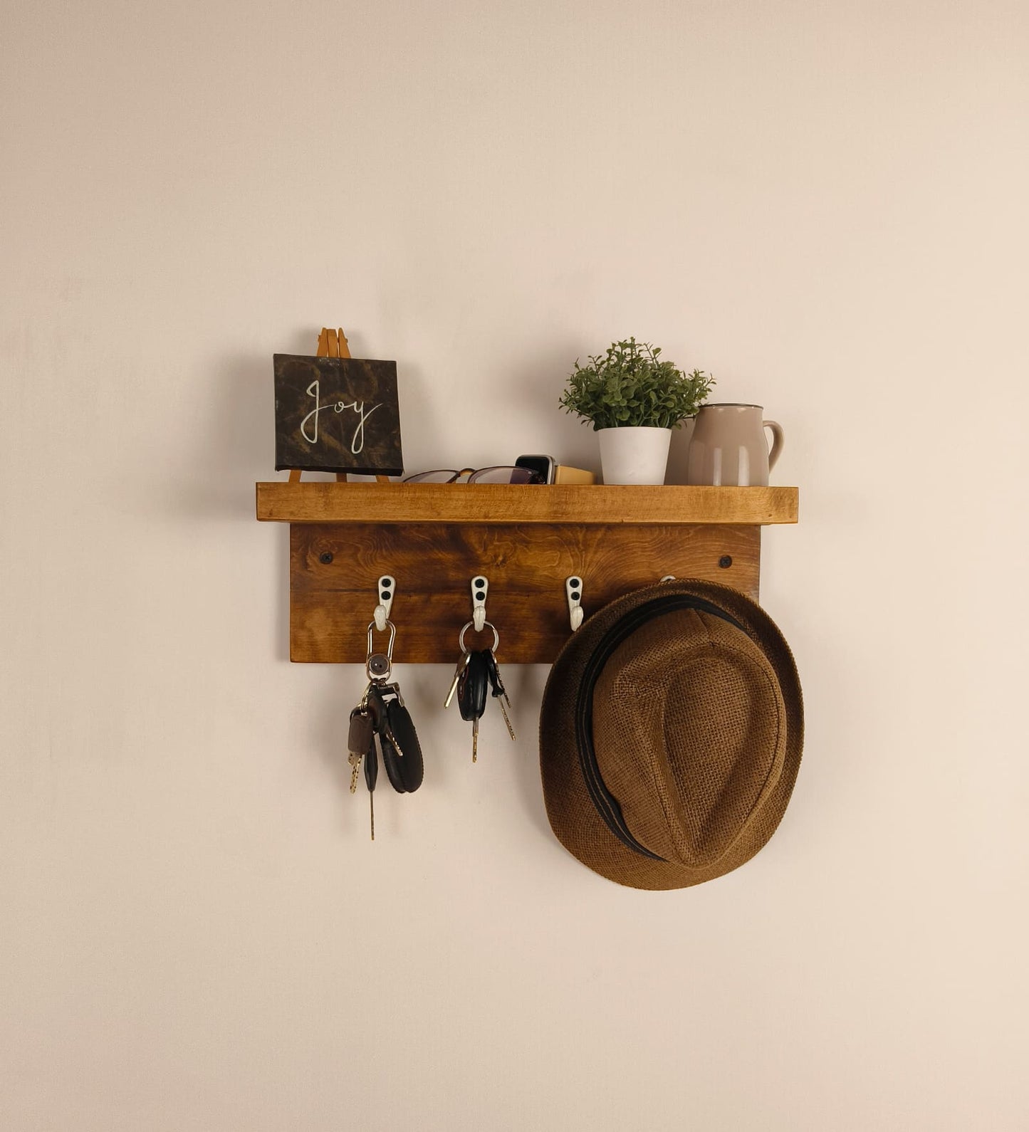 Hill Wooden Wall Shelf Organiser with Key Holders