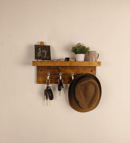 Hill Wooden Wall Shelf Organiser with Key Holders