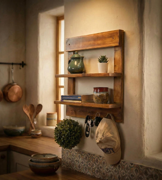 Idea Wooden Wall Shelf Organiser with Key Holders