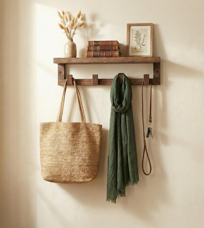 Feel Wooden Wall Shelf Organiser with Key Holders
