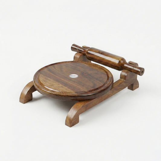 Woodfit Handcrafted Solid Sheesham Wood Chakla Belan Set with Integrated Storage Stand