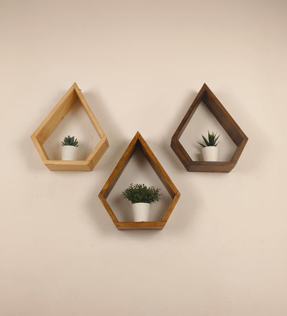 Serenity Diamond Shaped Set of 3 Wooden Wall Shelves