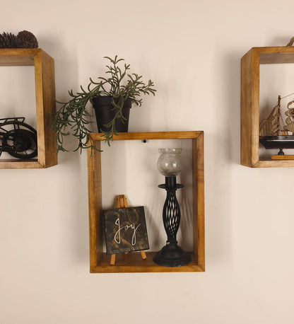 Low Rectangular Shaped Set of 3 Wooden Wall Shelves