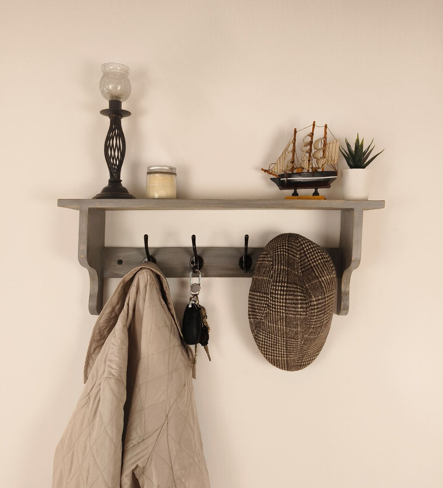 Wind Wooden Wall Shelf Organiser with Key Holders
