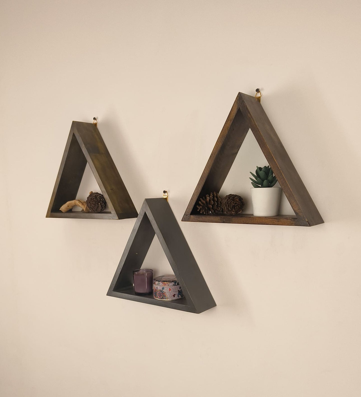 Slate Triangular Set of 3 Wooden Wall Shelves
