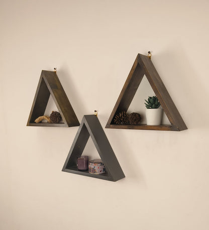 Slate Triangular Set of 3 Wooden Wall Shelves