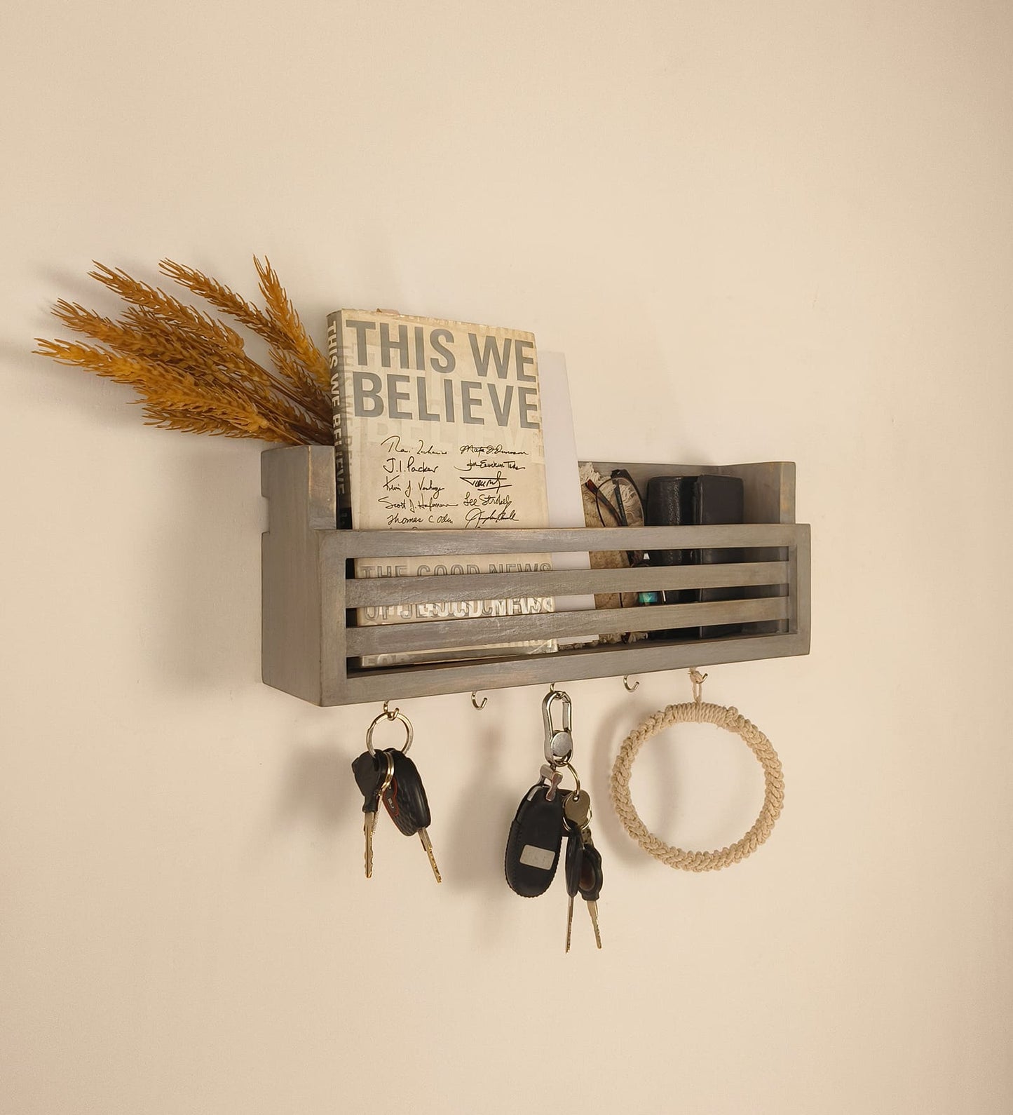 Arctic Wooden Wall Shelf Organiser with Key Holders