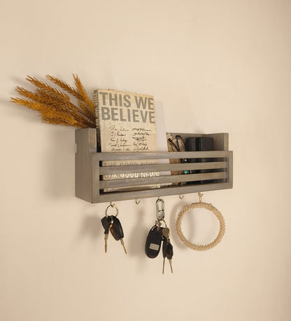 Arctic Wooden Wall Shelf Organiser with Key Holders
