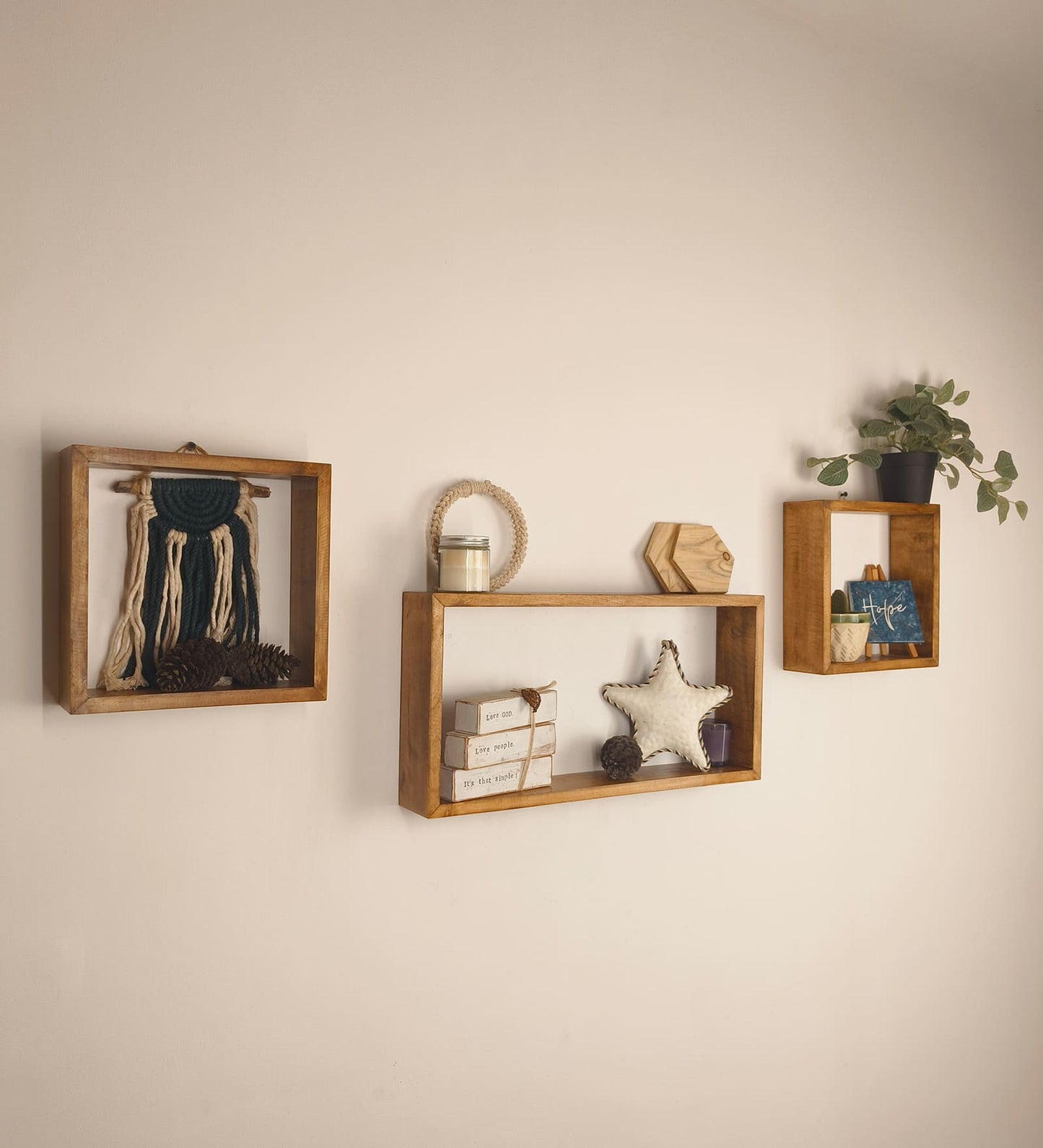 Fall Rectangular Shaped Set of 3 Wooden Wall Shelves