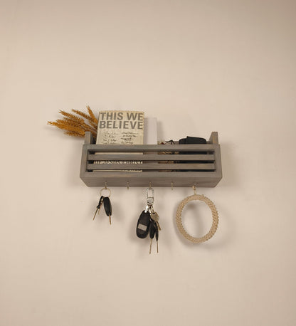 Arctic Wooden Wall Shelf Organiser with Key Holders