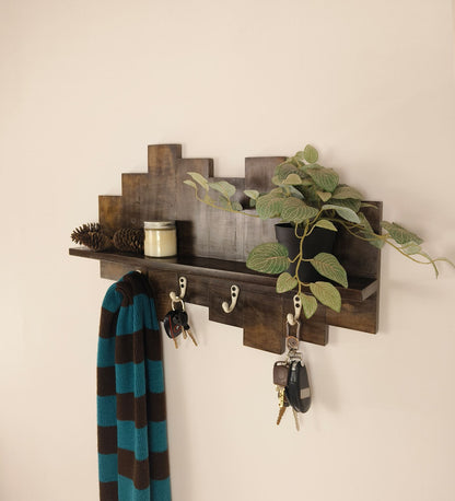 Grove Wooden Wall Shelf Organiser with Key Holders
