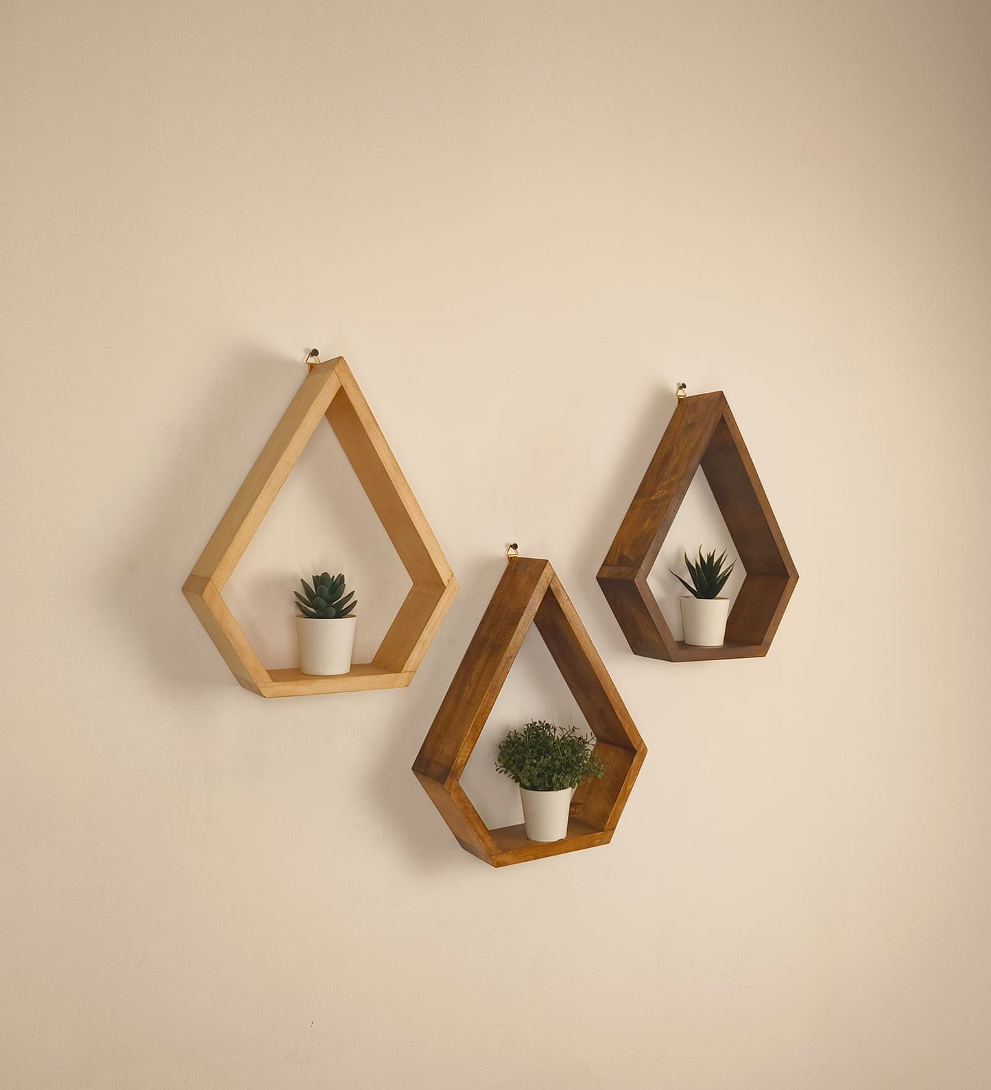 Serenity Diamond Shaped Set of 3 Wooden Wall Shelves