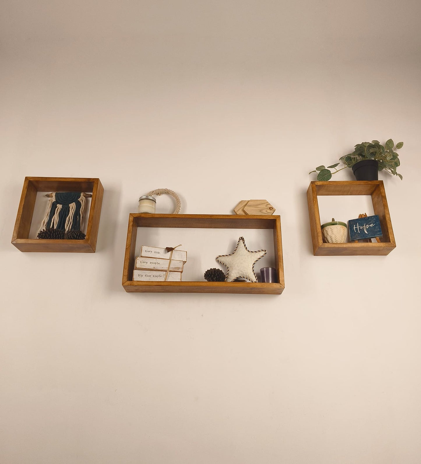 Fall Rectangular Shaped Set of 3 Wooden Wall Shelves