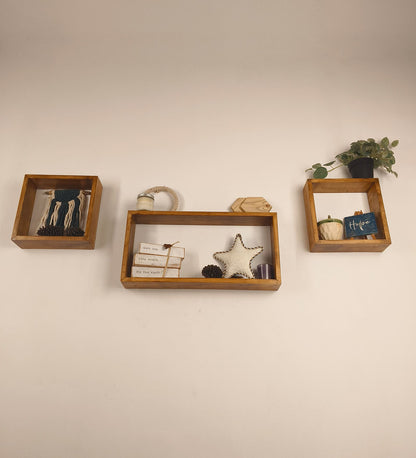 Fall Rectangular Shaped Set of 3 Wooden Wall Shelves
