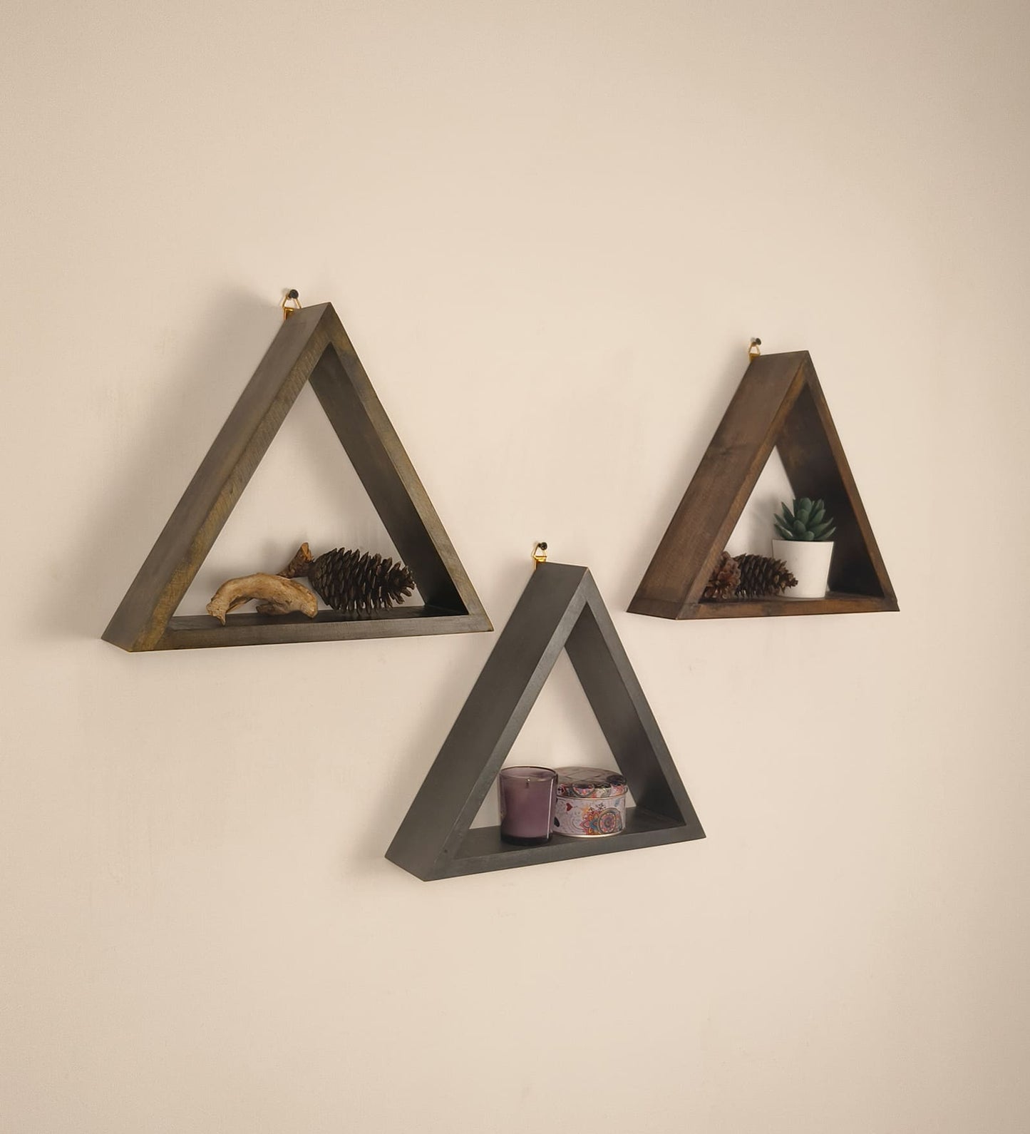 Slate Triangular Set of 3 Wooden Wall Shelves