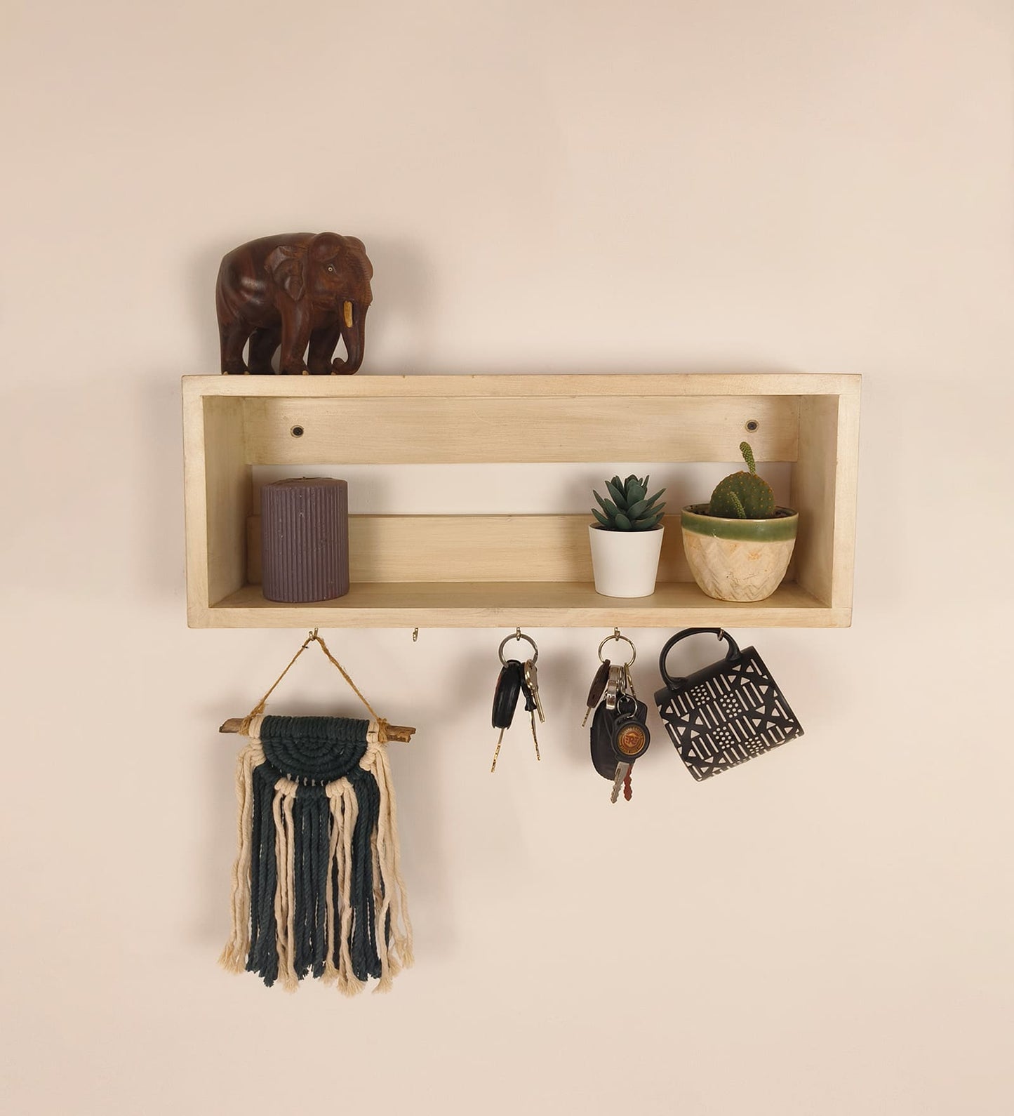 Ivy Wooden Wall Shelf Organiser with Key Holders